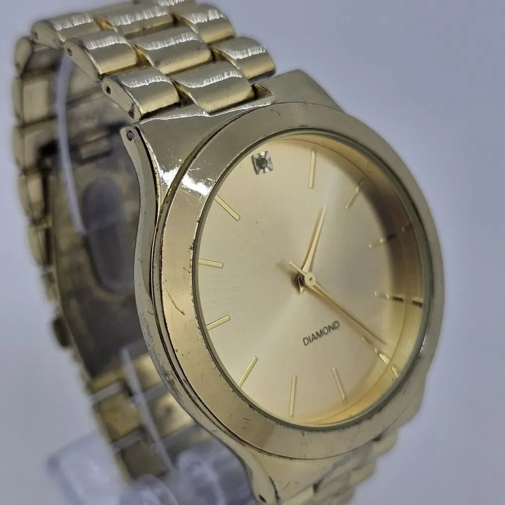 Men's Diamond Watch 44MM Large Case Gold Dial Gold Bracelet Band 7